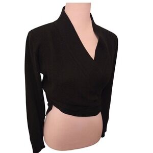 Eurotard Black Wrap Ballet Sweater Long Sleeve Cropped Dance Warm Up Medium